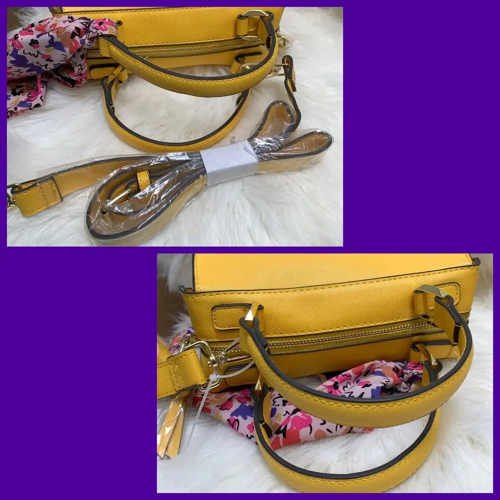 STEVE MADDEN Bright Yellow Faux Leather BREESE Top Handled Satchel XBody w/Scarf